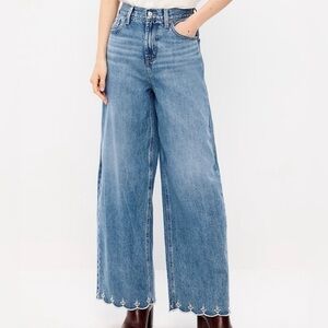 Old Navy Light Blue Wide-Leg Jeans with Scalloped Embroidered Hem